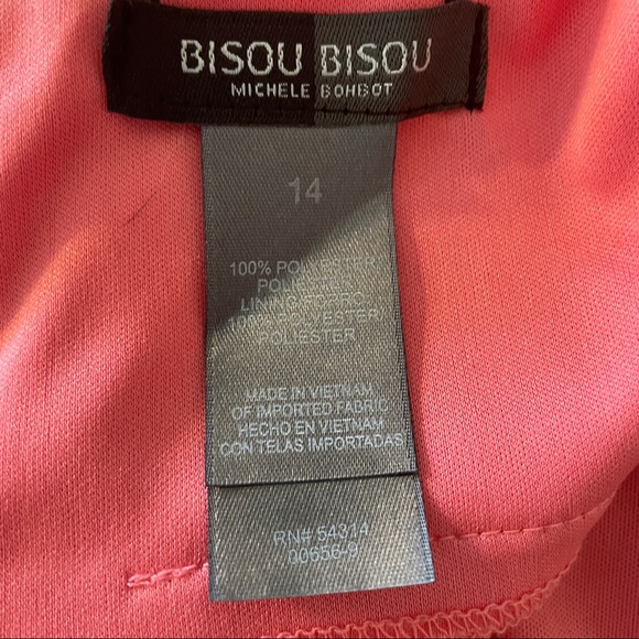 EUC Bisou Bisou Chiffon Abstract Dress sz 14 Peach Black Red Ivory Party Wedding - Picture 4 of 5